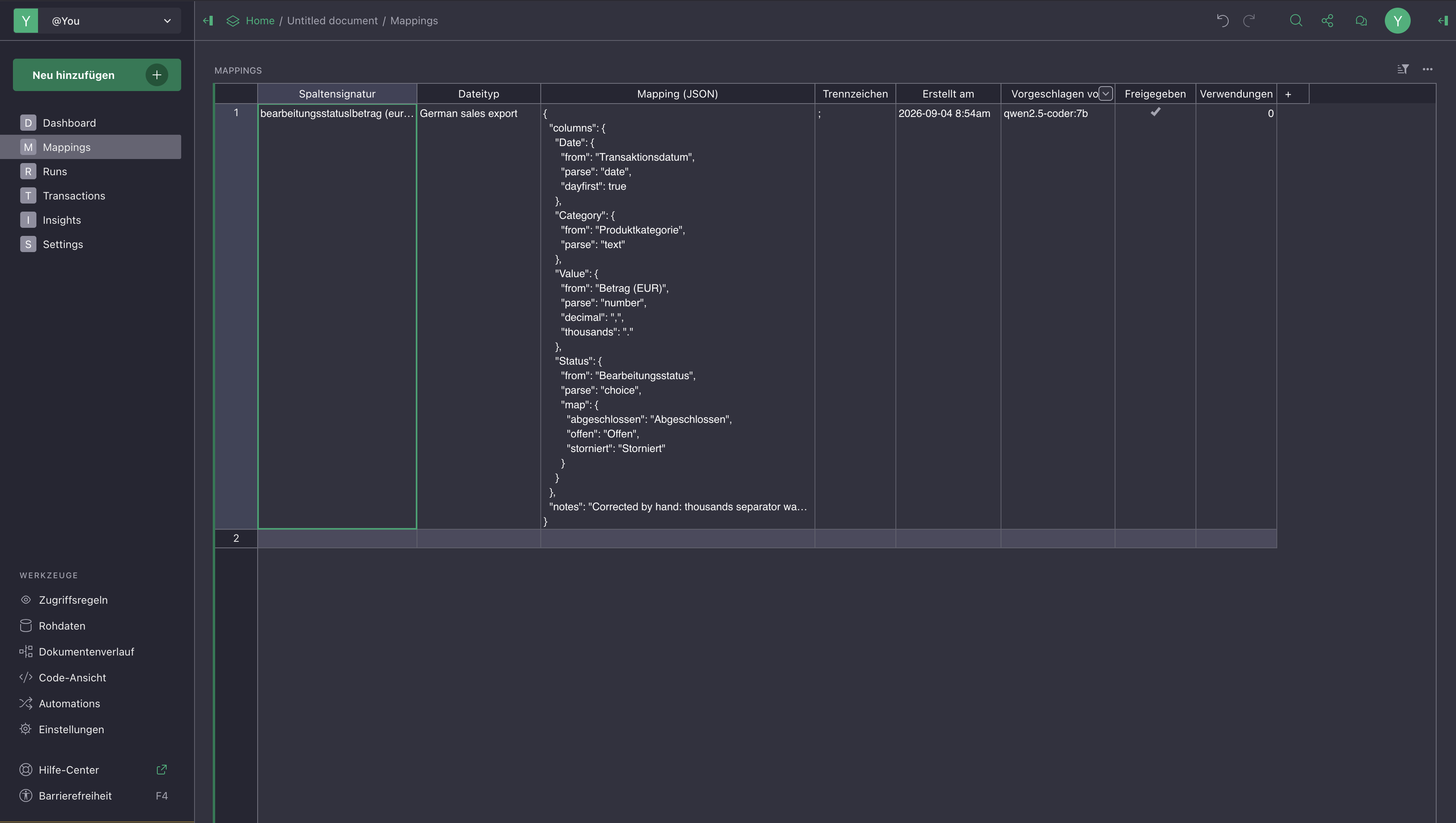 Die Tabelle „Mappings